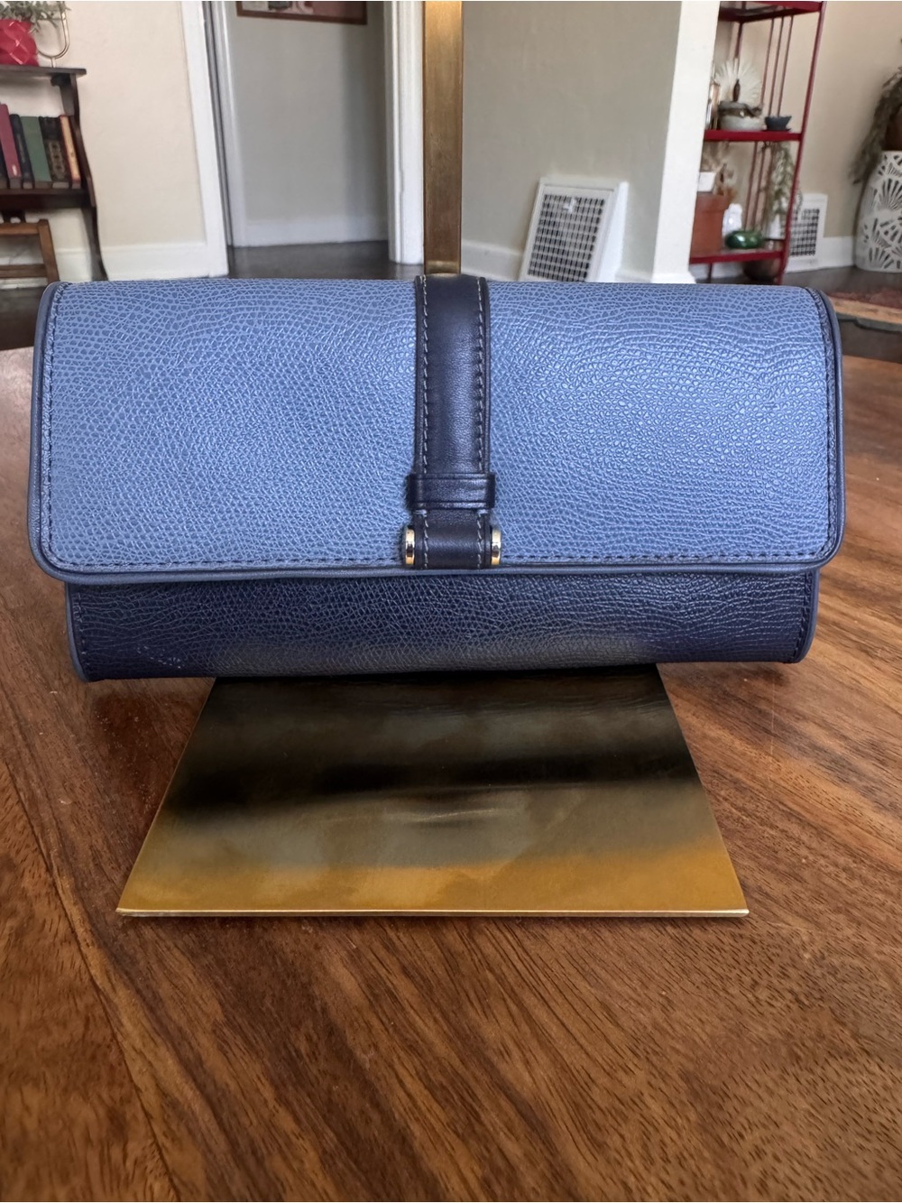 TUMI Continental Wallet Two-Tone Blue Leather Silver Hardware Navy Cornflower